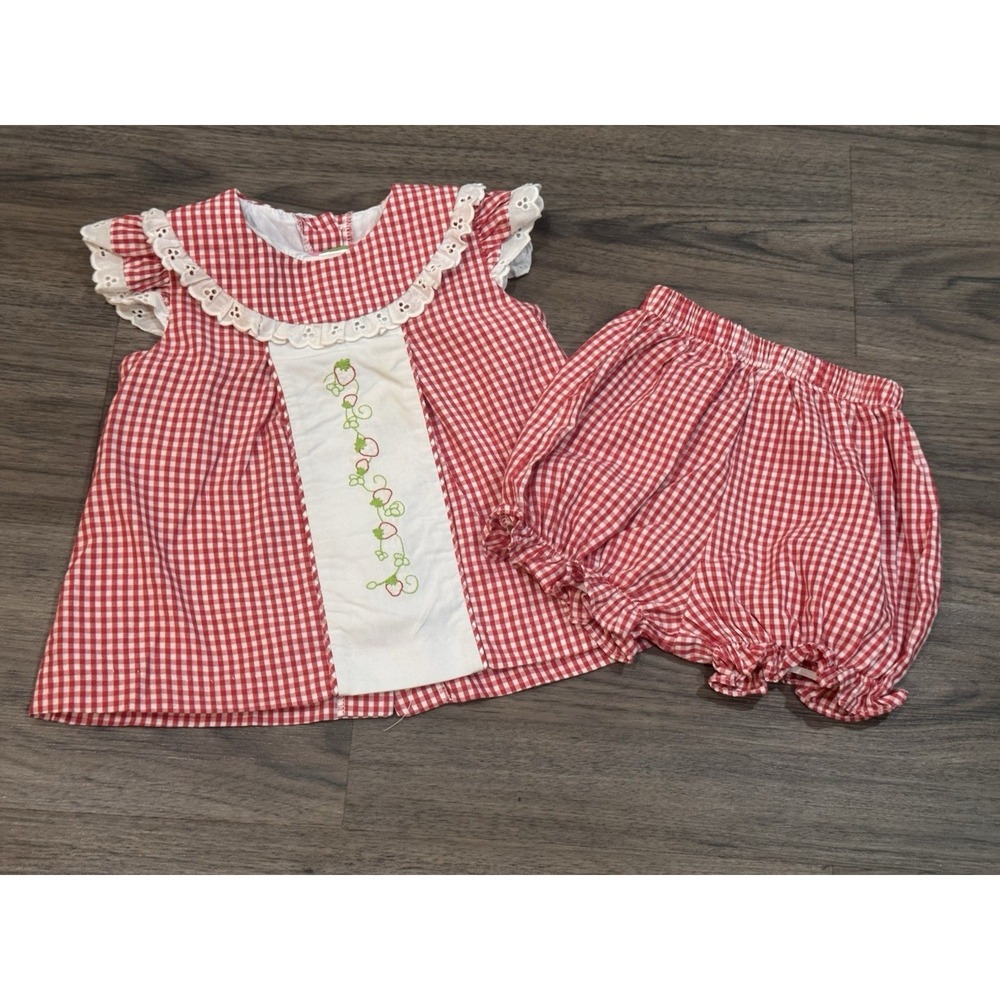 Girls‎ Red Gingham Strawberry Outfit Set 18M Southern Heirloom Boutique